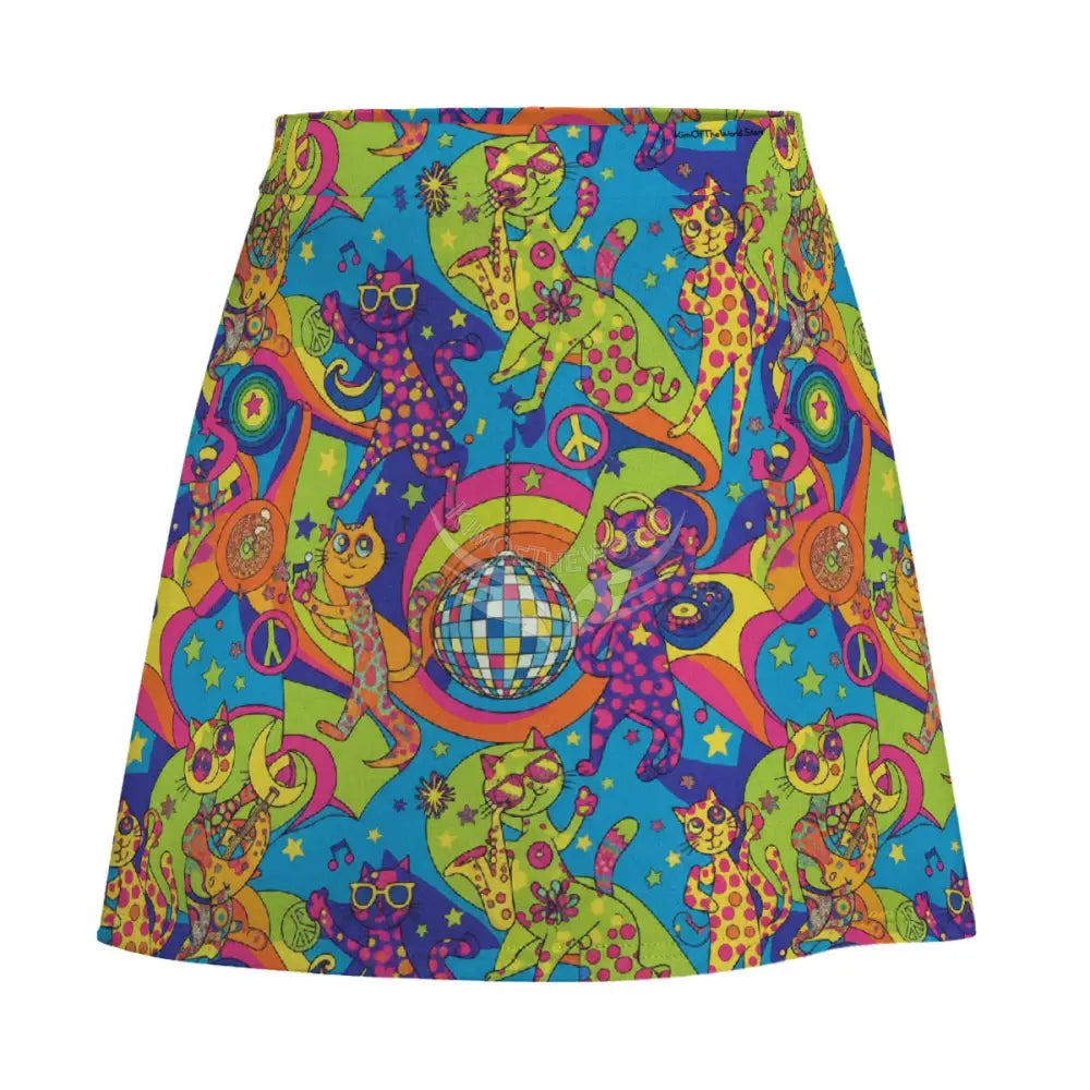 Mini Skirt - Retro Hippie Cat Print Women’s Skirts & Dresses