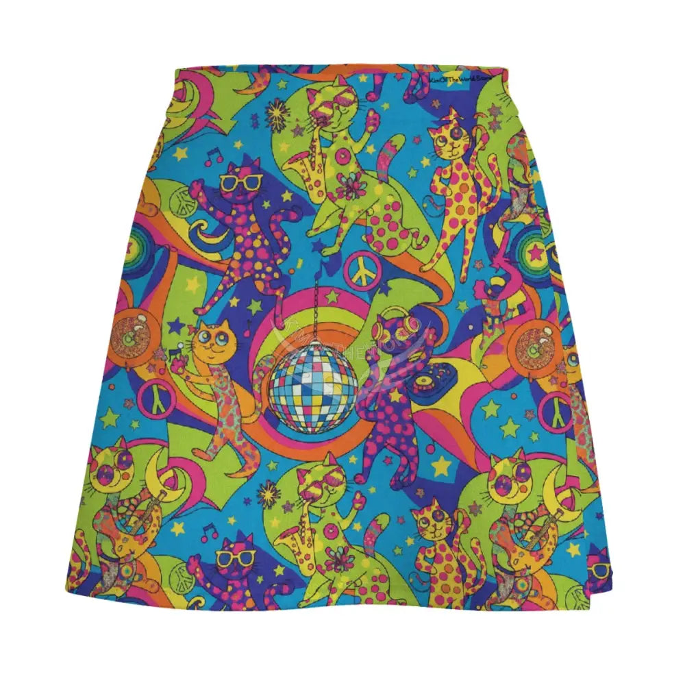 Mini Skirt - Retro Hippie Cat Print Women’s Skirts & Dresses