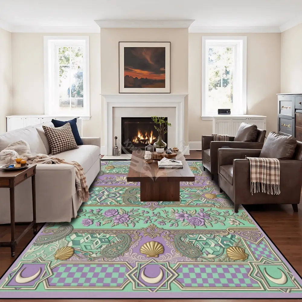 Mint and Lavender Moon Stripes 10 ft x 8 ft Large Area Rug Floor Carpet 120’’x96’’ Rugs & Mats
