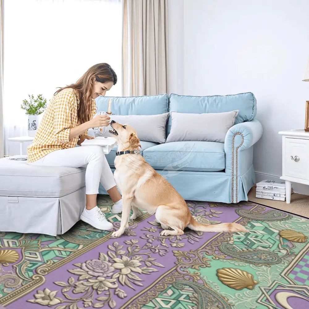 Mint and Lavender Moon Stripes 10 ft x 8 ft Large Area Rug Floor Carpet 120’’x96’’ Rugs & Mats