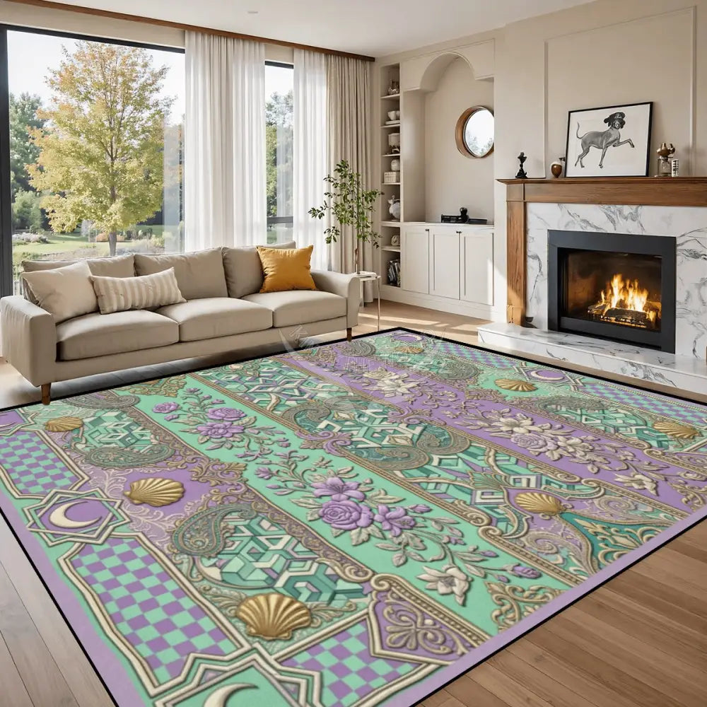 Mint and Lavender Moon Stripes 10 ft x 8 ft Large Area Rug Floor Carpet 120’’x96’’ Rugs & Mats