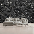 Modern Giant Kitchen Black Silver 3D Gothic Tile Unpasted Mural Wallpaper 144’’x100’’ 144’’x100’’ Wall Coverings