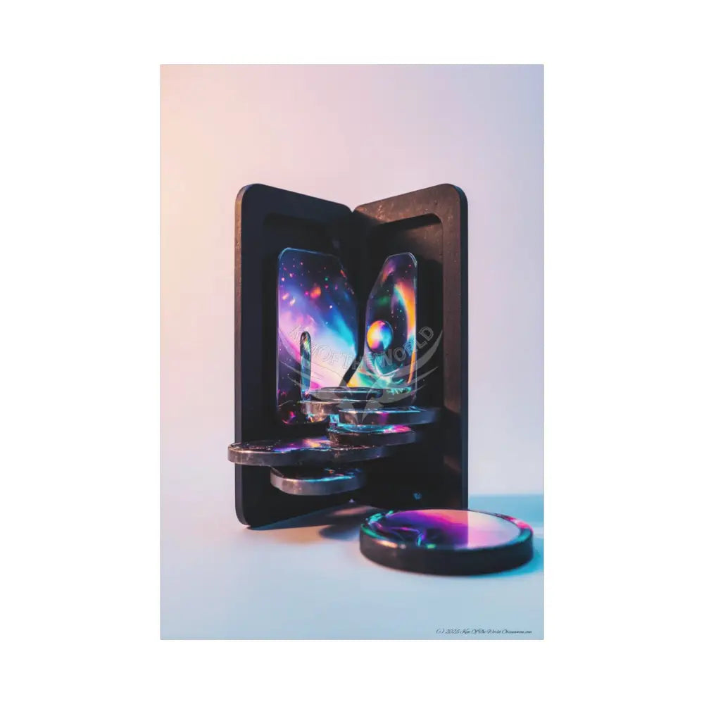 Modern Tech Sci Fi Lens Cosmic Modern Tech Black Iridescent Block Canvas Print — Dimensional Wall Art 40’’ x 60’’