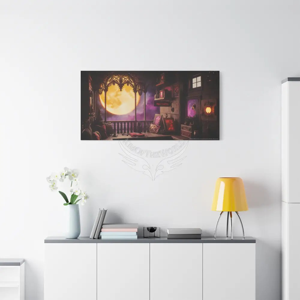 Moon View Interior Balcony Canvas Print — Motivational Message ’Make it Happen’ Interior Wall Art Canvas