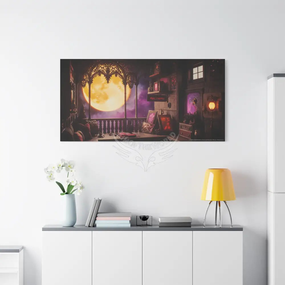 Moon View Interior Balcony Canvas Print — Motivational Message ’Make it Happen’ Interior Wall Art Canvas