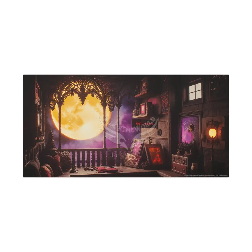 Moon View Interior Balcony Canvas Print — Motivational Message ’Make it Happen’ Interior Wall Art 30’’ x 15’’