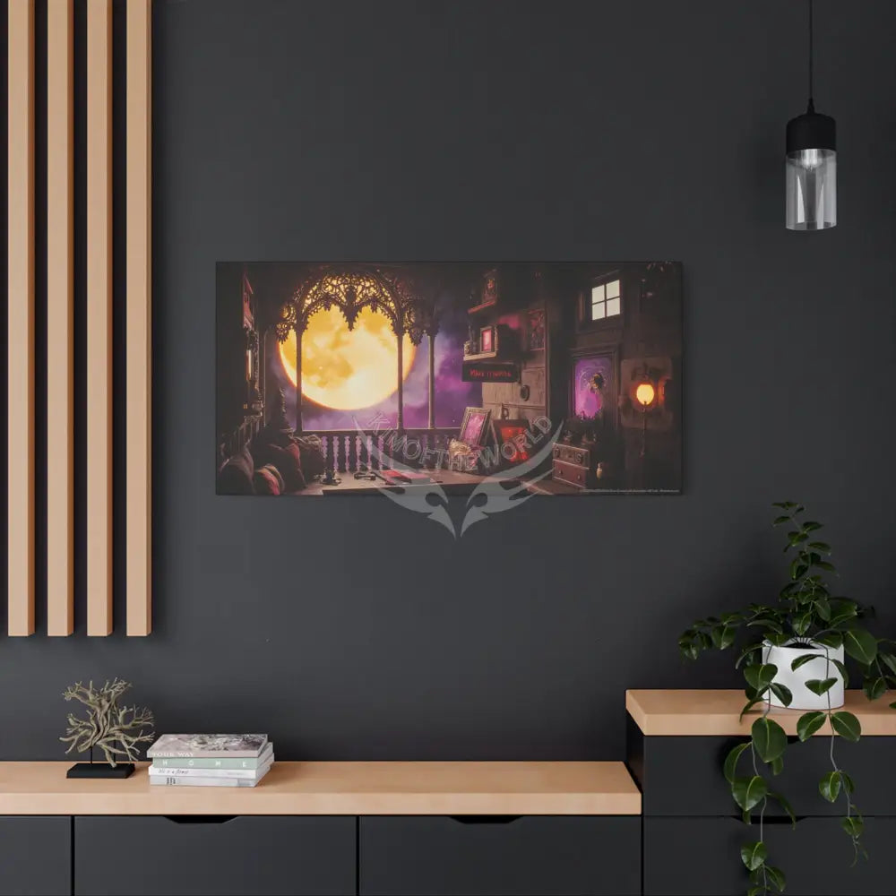 Moon View Interior Balcony Canvas Print — Motivational Message ’Make it Happen’ Interior Wall Art Canvas