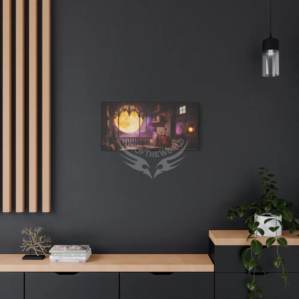 Moon View Interior Balcony Canvas Print — Motivational Message ’Make it Happen’ Interior Wall Art Canvas