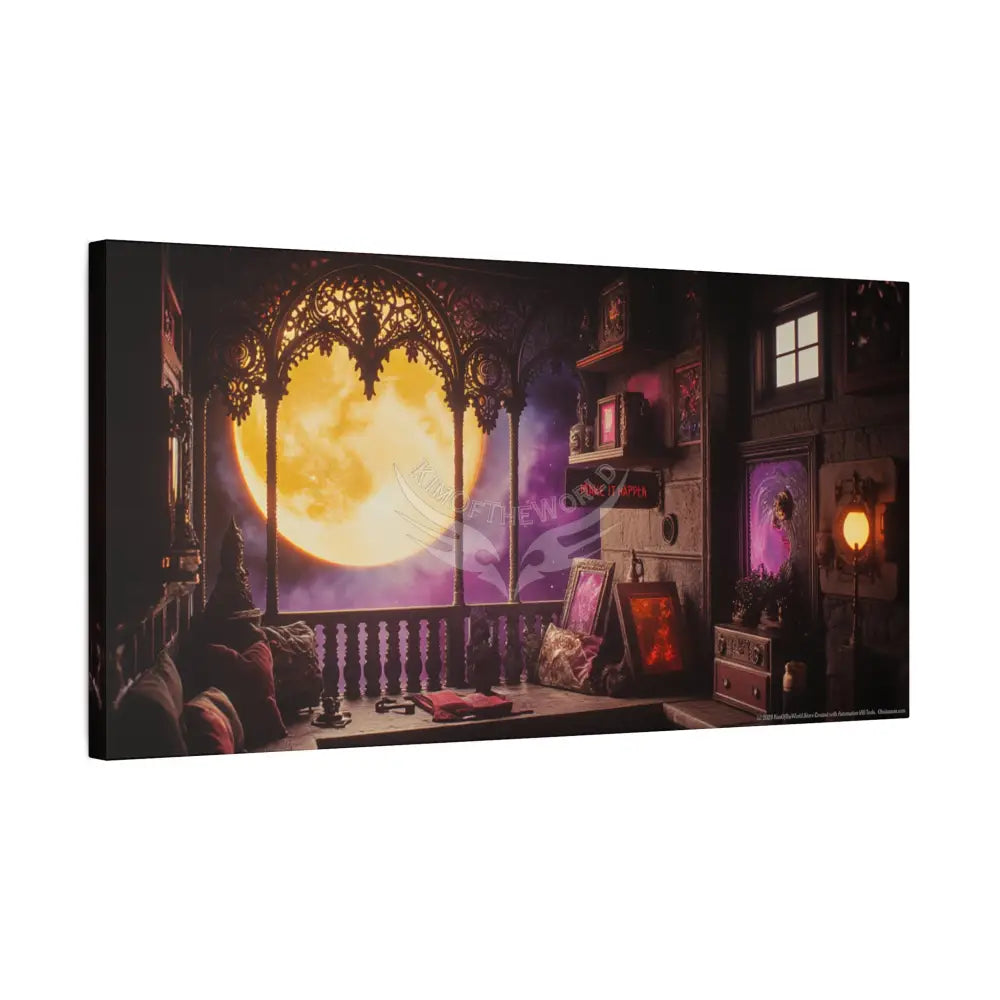 Moon View Interior Balcony Canvas Print — Motivational Message ’Make it Happen’ Interior Wall Art Canvas