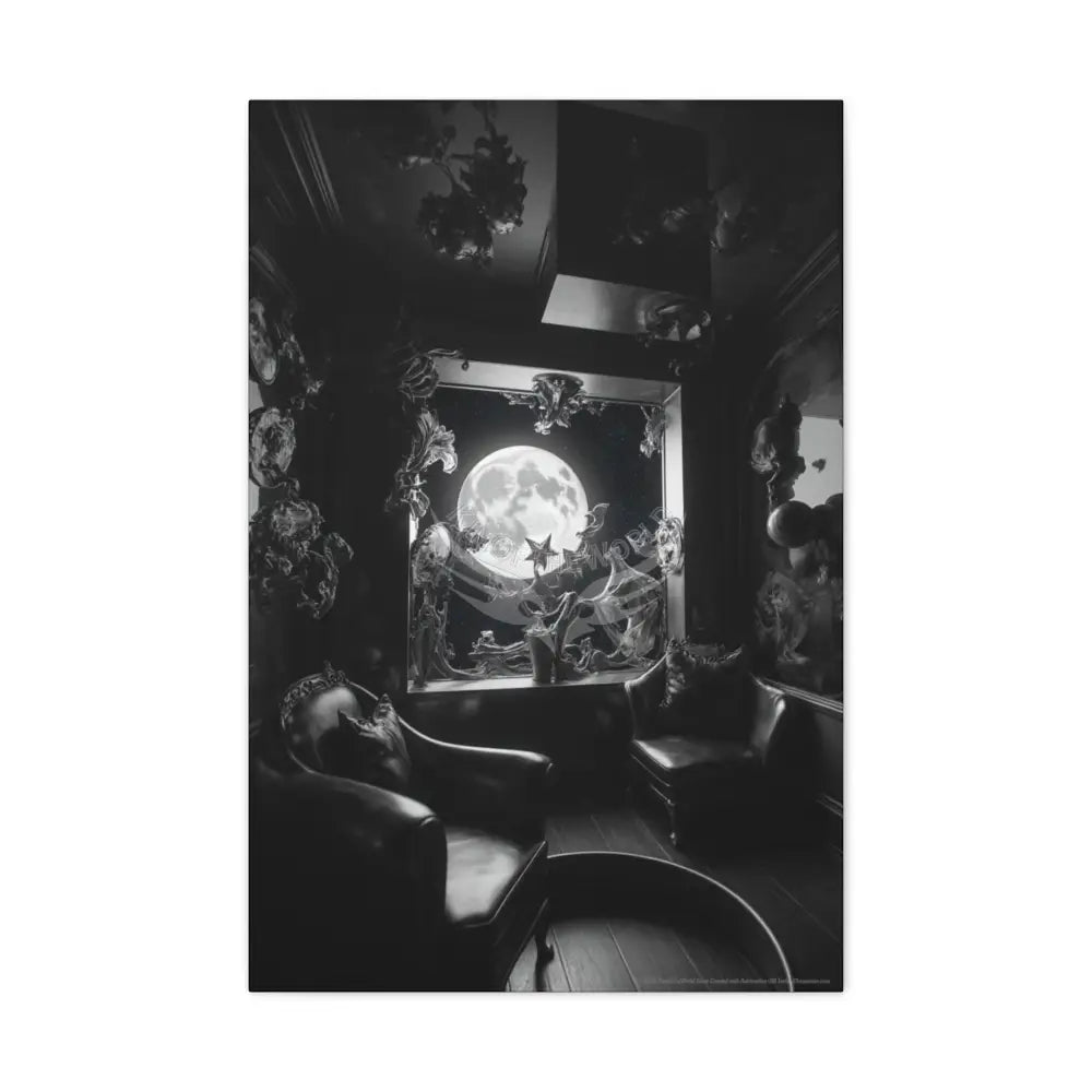 Moonlight Windows Matte Canvas Print — Stretched Black & White 20″ x 30″ (Vertical) / 1.25’’ Canvas