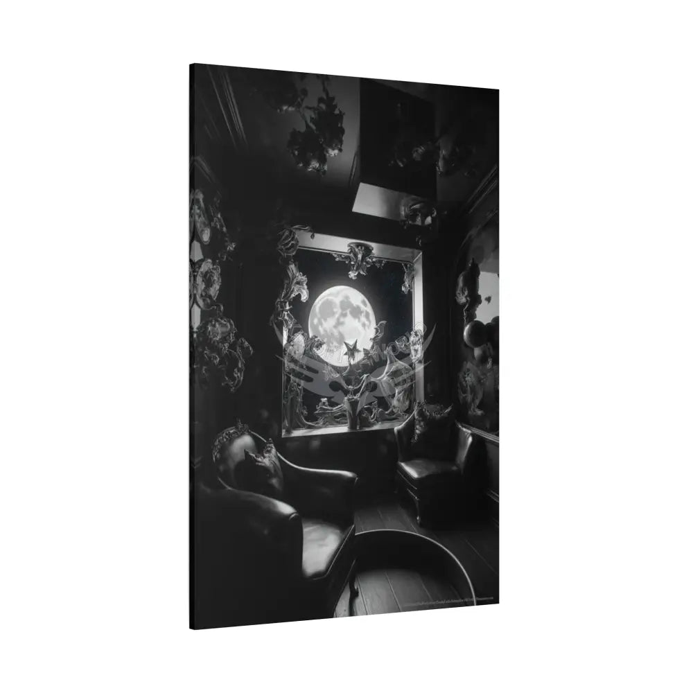 Moonlight Windows Matte Canvas Print — Stretched Black & White Canvas