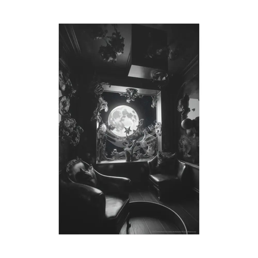 Moonlight Windows Matte Canvas Print — Stretched Black & White 40’’ x 60’’ (Vertical) / 1.25’’ Canvas