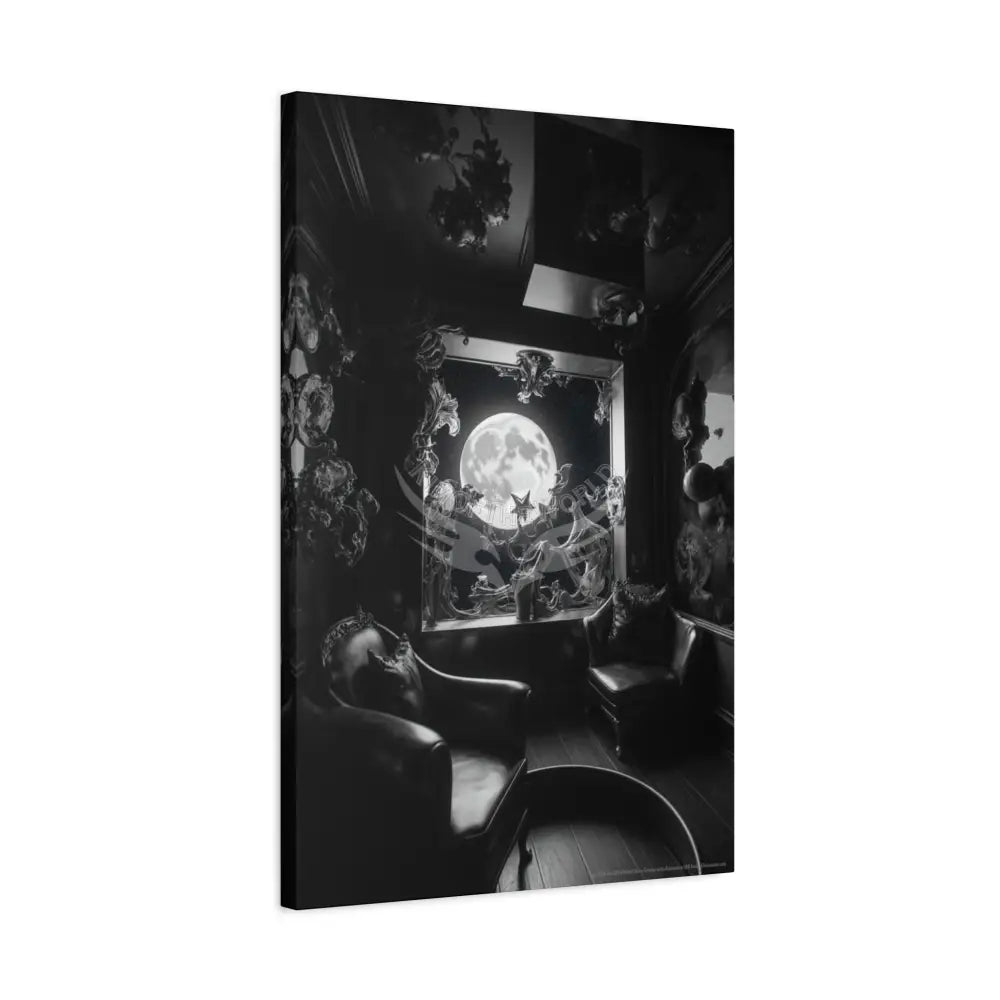 Moonlight Windows Matte Canvas Print — Stretched Black & White Canvas