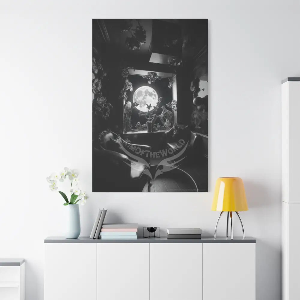 Moonlight Windows Matte Canvas Print — Stretched Black & White Canvas