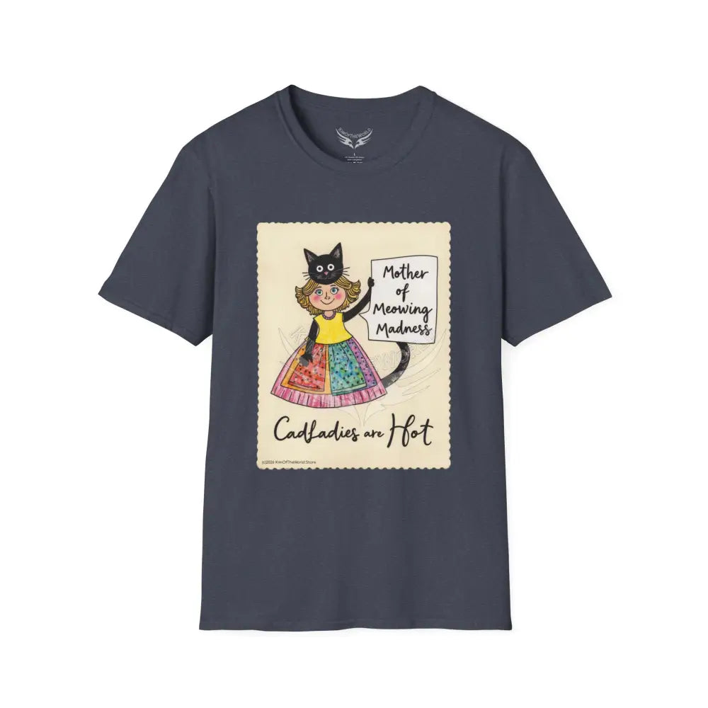 ’Mother of Meowing Madness’ Cat Lady Kitty Parent Tee - Art Softstyle T-Shirt Heather Navy / XS T-Shirt