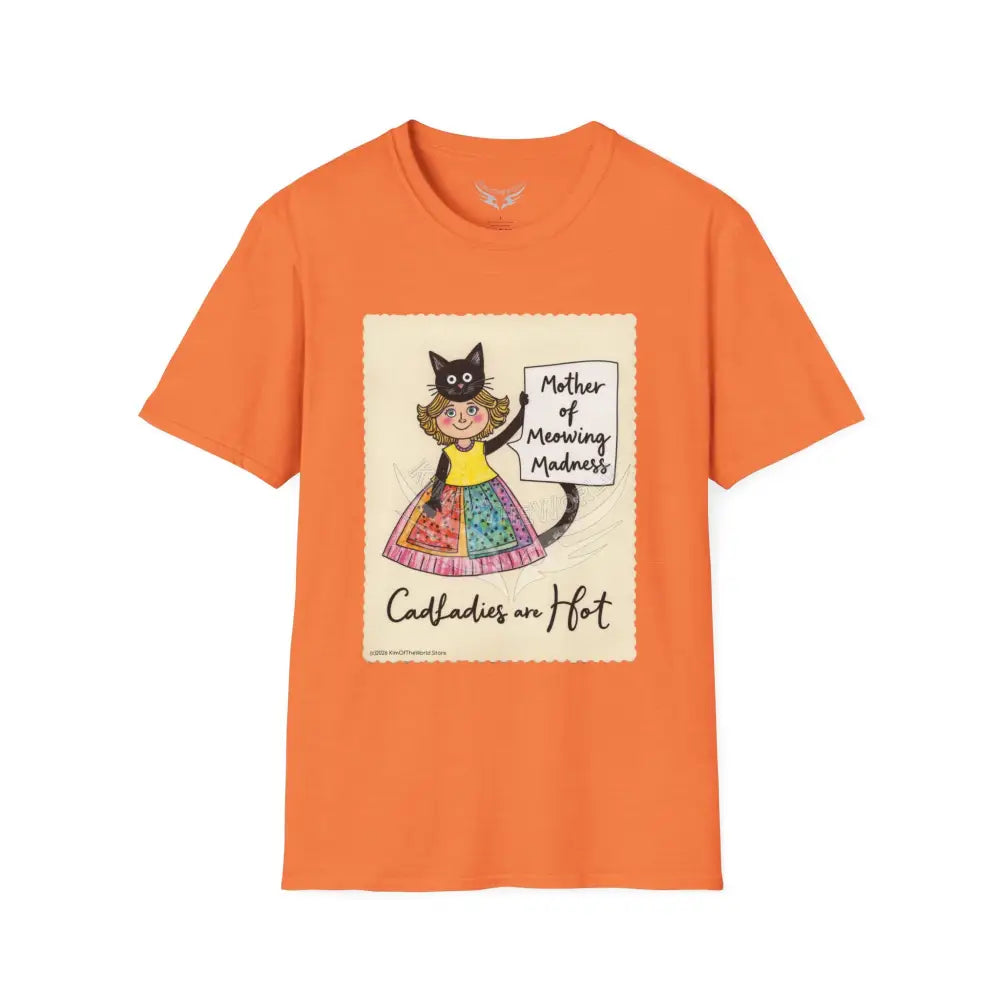 ’Mother of Meowing Madness’ Cat Lady Kitty Parent Tee - Art Softstyle T-Shirt Heather Orange / S T-Shirt