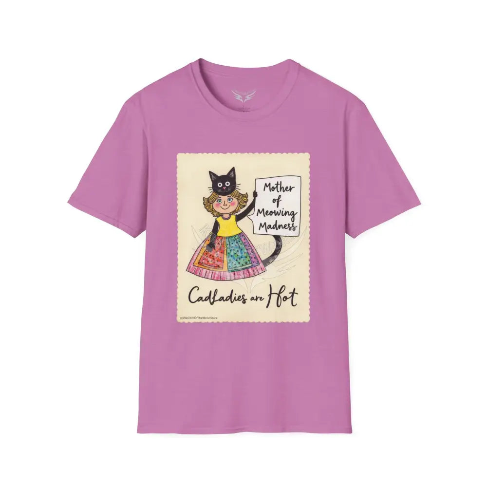 ’Mother of Meowing Madness’ Cat Lady Kitty Parent Tee - Art Softstyle T-Shirt Heather Radiant Orchid / S T-Shirt