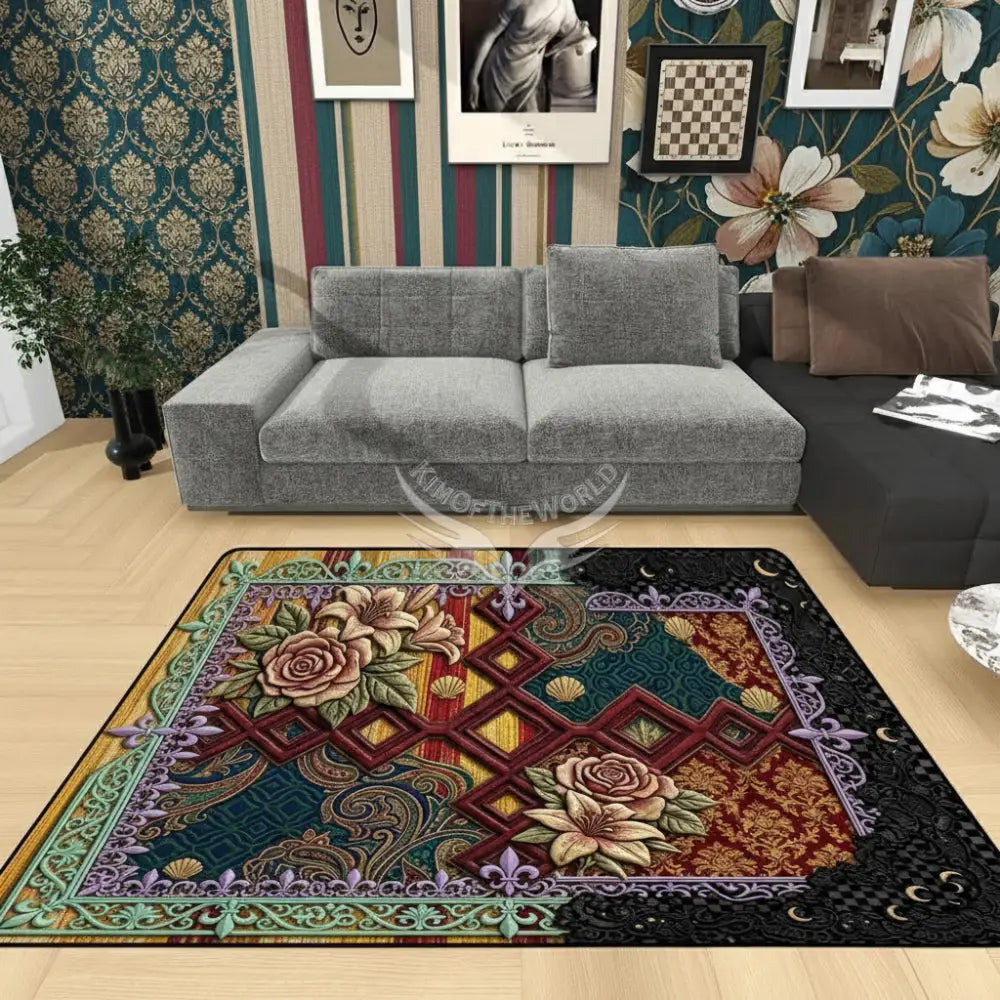 Multi-patch Random Print Small Area Rug Floor Carpet 8x5.3 - 96’’x64’’ - Rugs & Mats