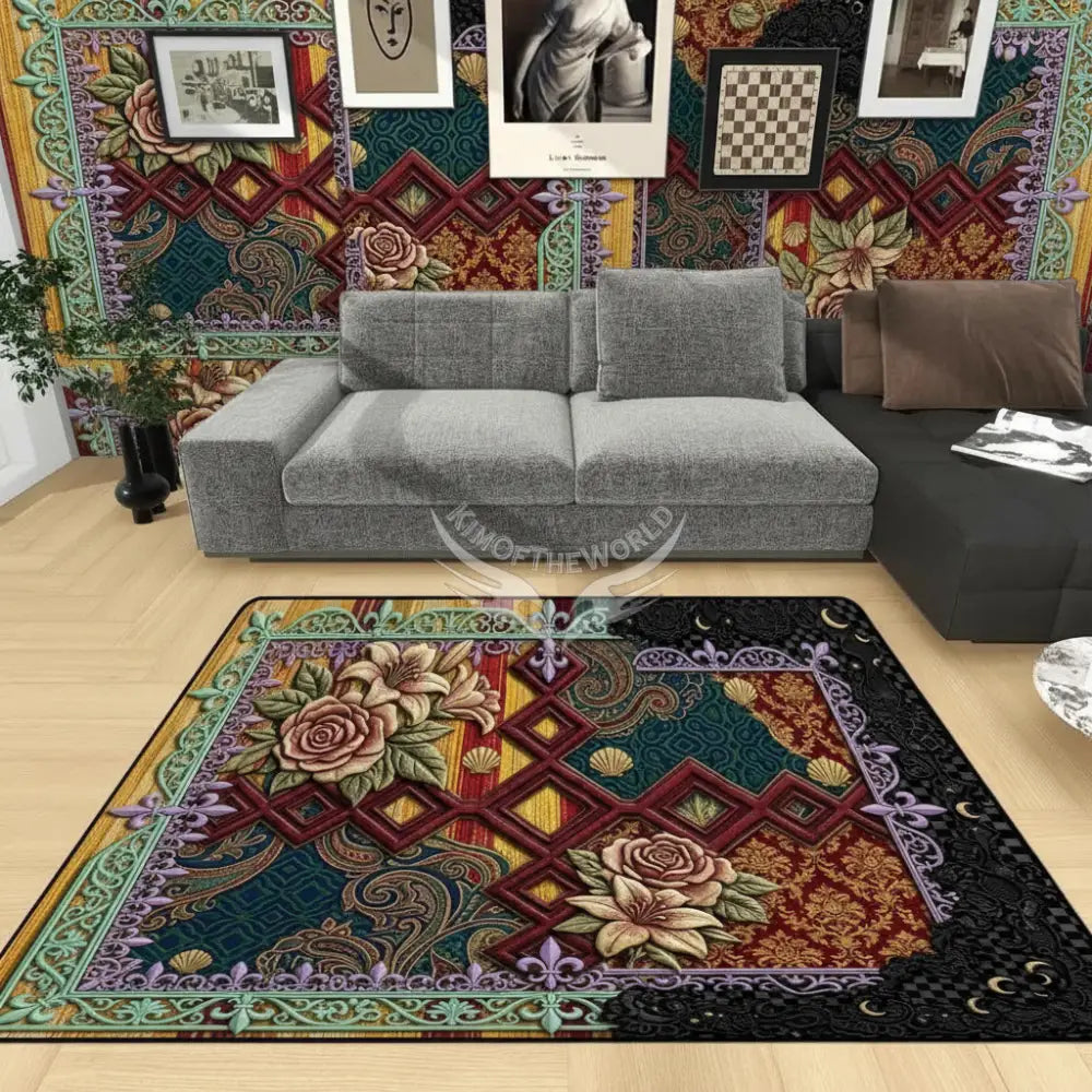 Multi-patch Random Print Small Area Rug Floor Carpet 8x5.3 - 96’’x64’’ - Rugs & Mats
