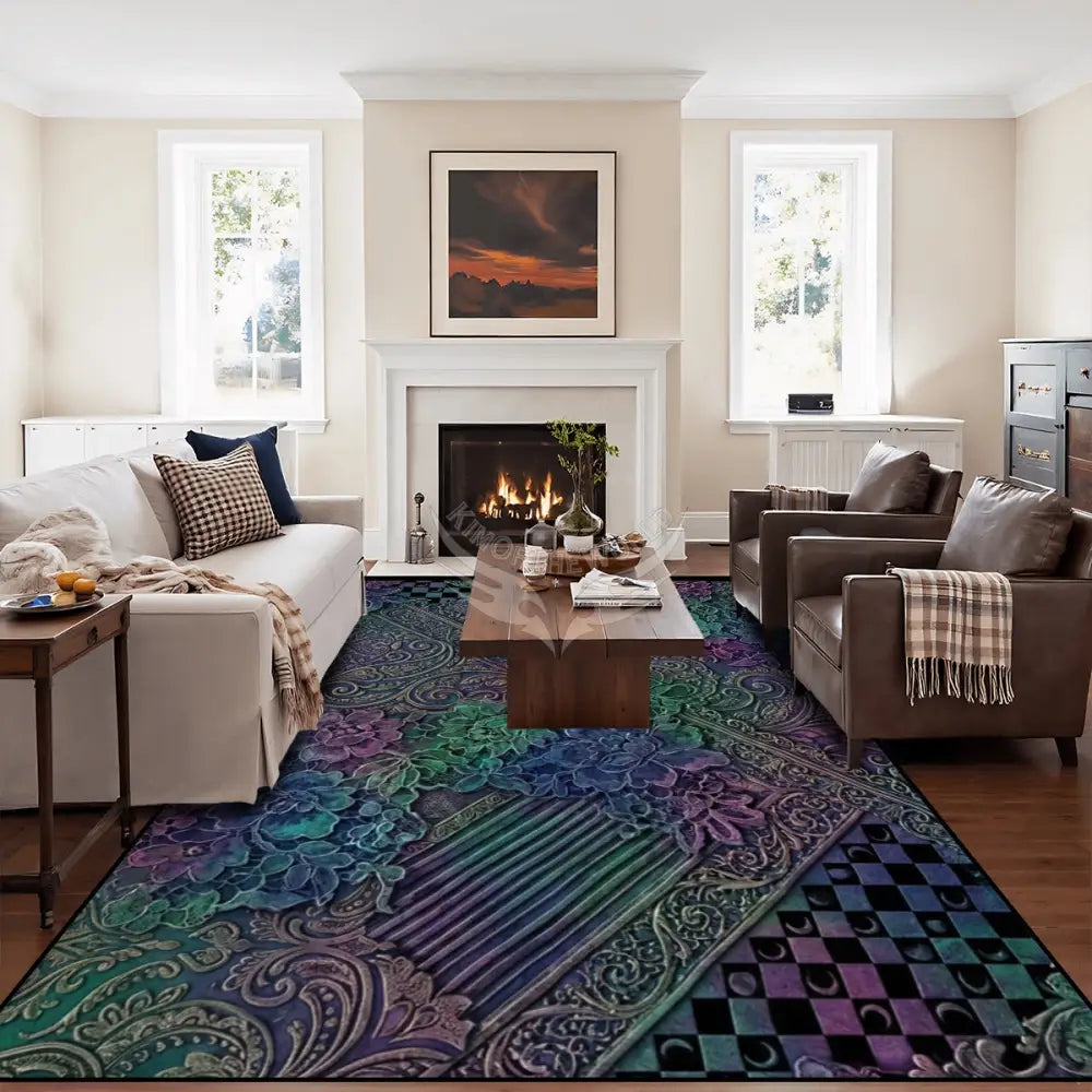 MultiColor 3D Floral Gold Foil Stripe 10 ft x 8 ft Large Area Rug Floor Carpet 120’’x96’’ Rugs & Mats