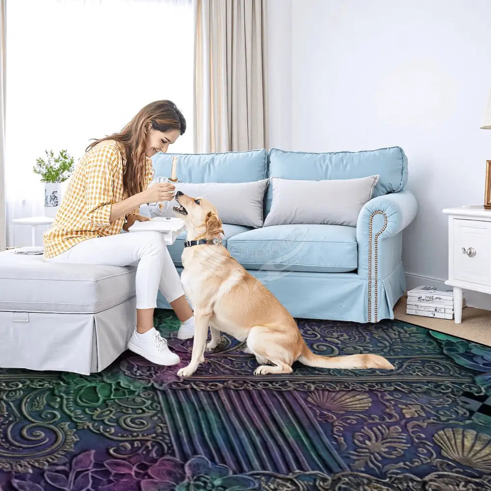 MultiColor 3D Floral Gold Foil Stripe 10 ft x 8 ft Large Area Rug Floor Carpet 120’’x96’’ Rugs & Mats