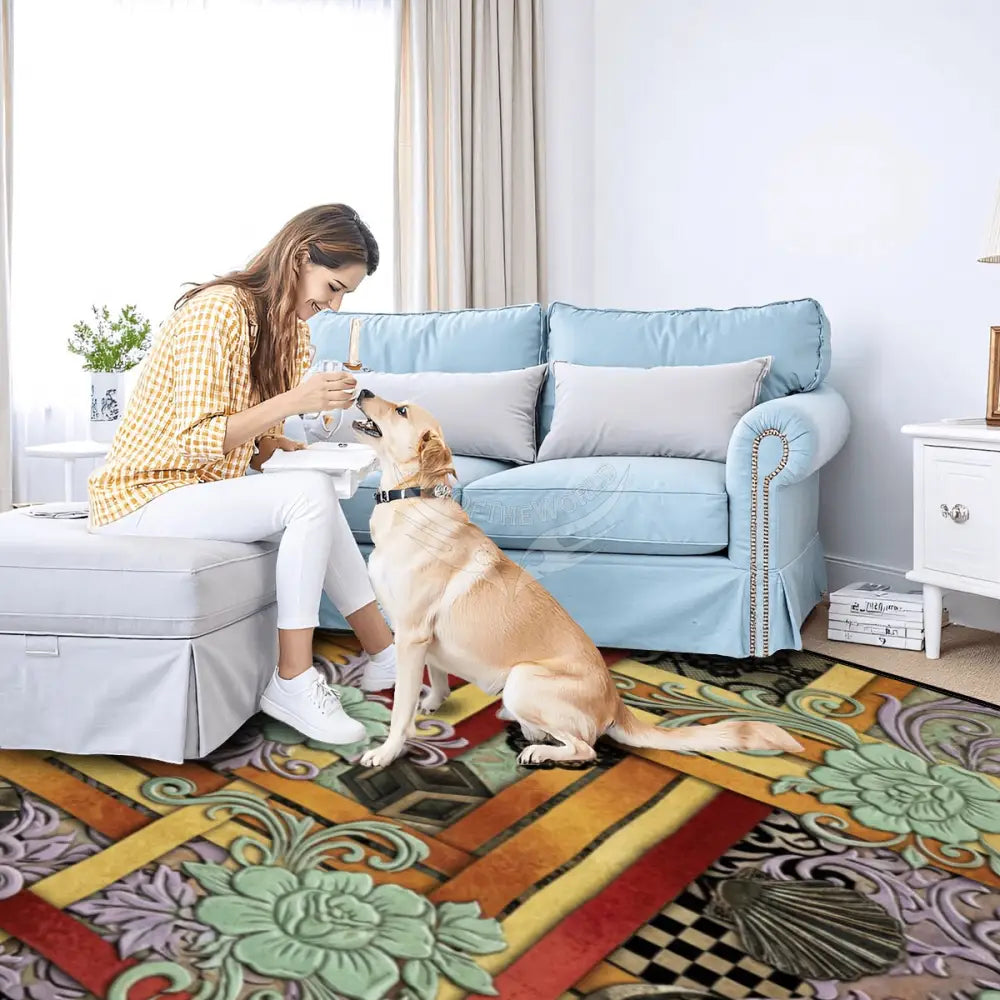 Multicolor Floral Geometric Design 10 ft x 8 ft Large Area Rug Floor Carpet 120’’x96’’ Rugs & Mats