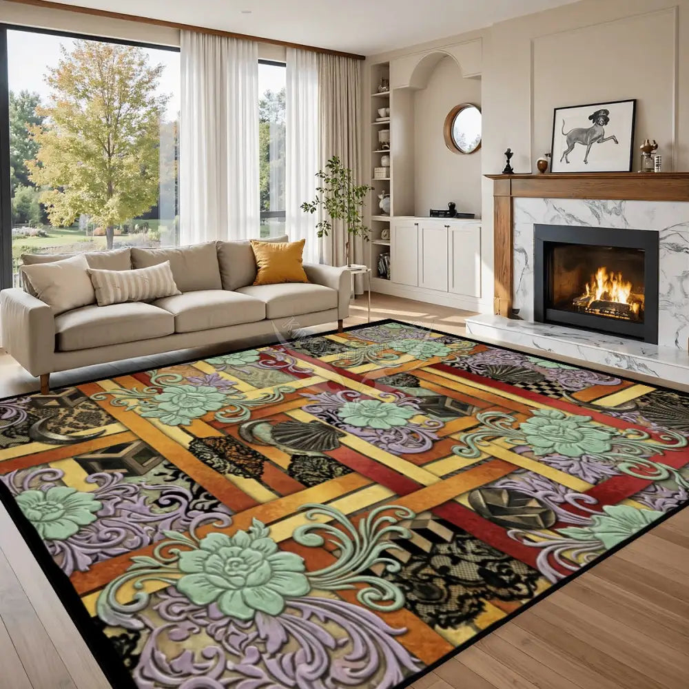 Multicolor Floral Geometric Design 10 ft x 8 ft Large Area Rug Floor Carpet 120’’x96’’ Rugs & Mats