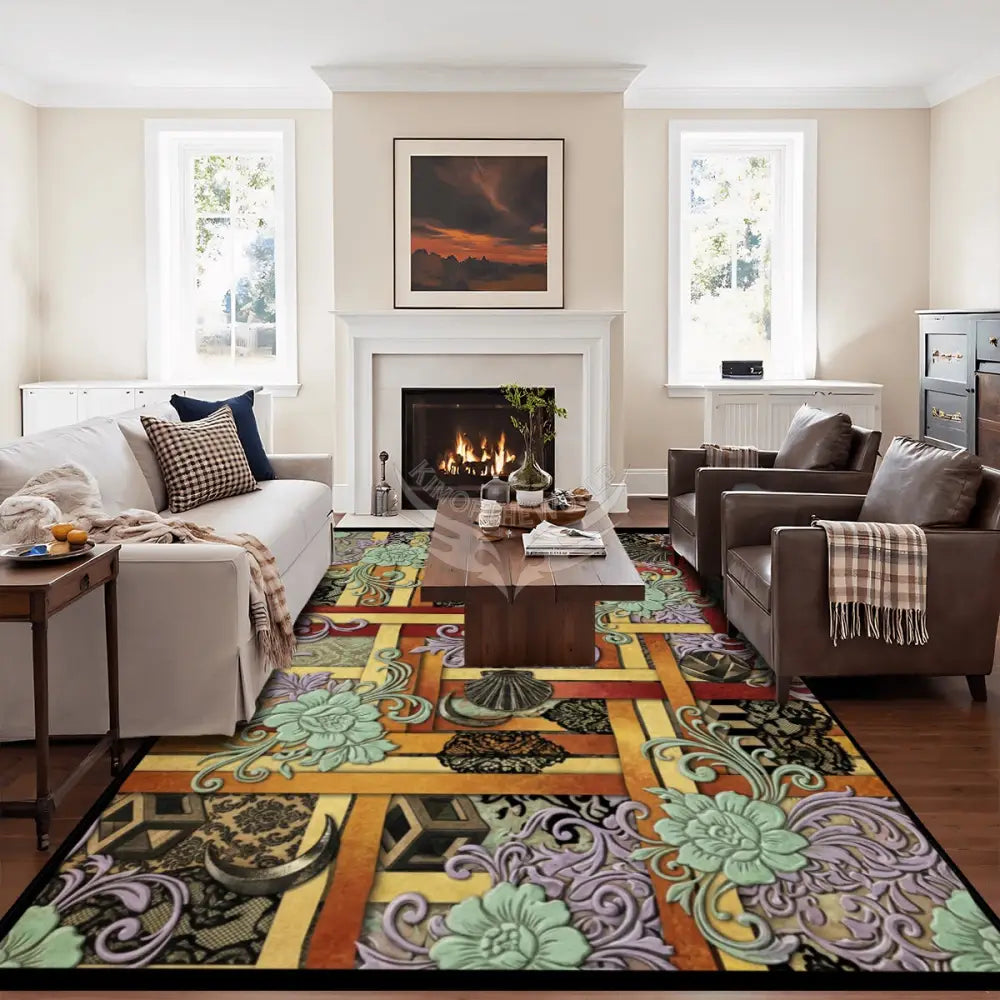 Multicolor Floral Geometric Design 10 ft x 8 ft Large Area Rug Floor Carpet 120’’x96’’ Rugs & Mats