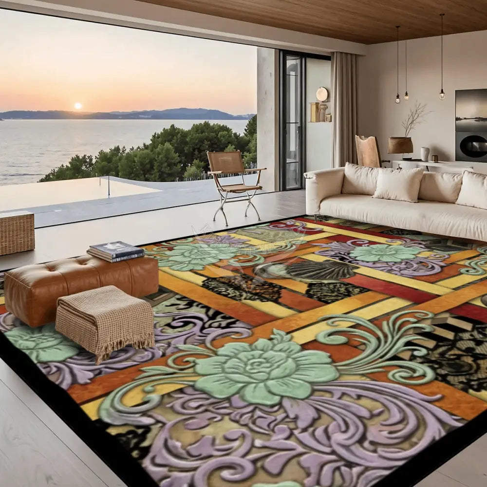 Multicolor Floral Geometric Design 10 ft x 8 ft Large Area Rug Floor Carpet 120’’x96’’ Rugs & Mats