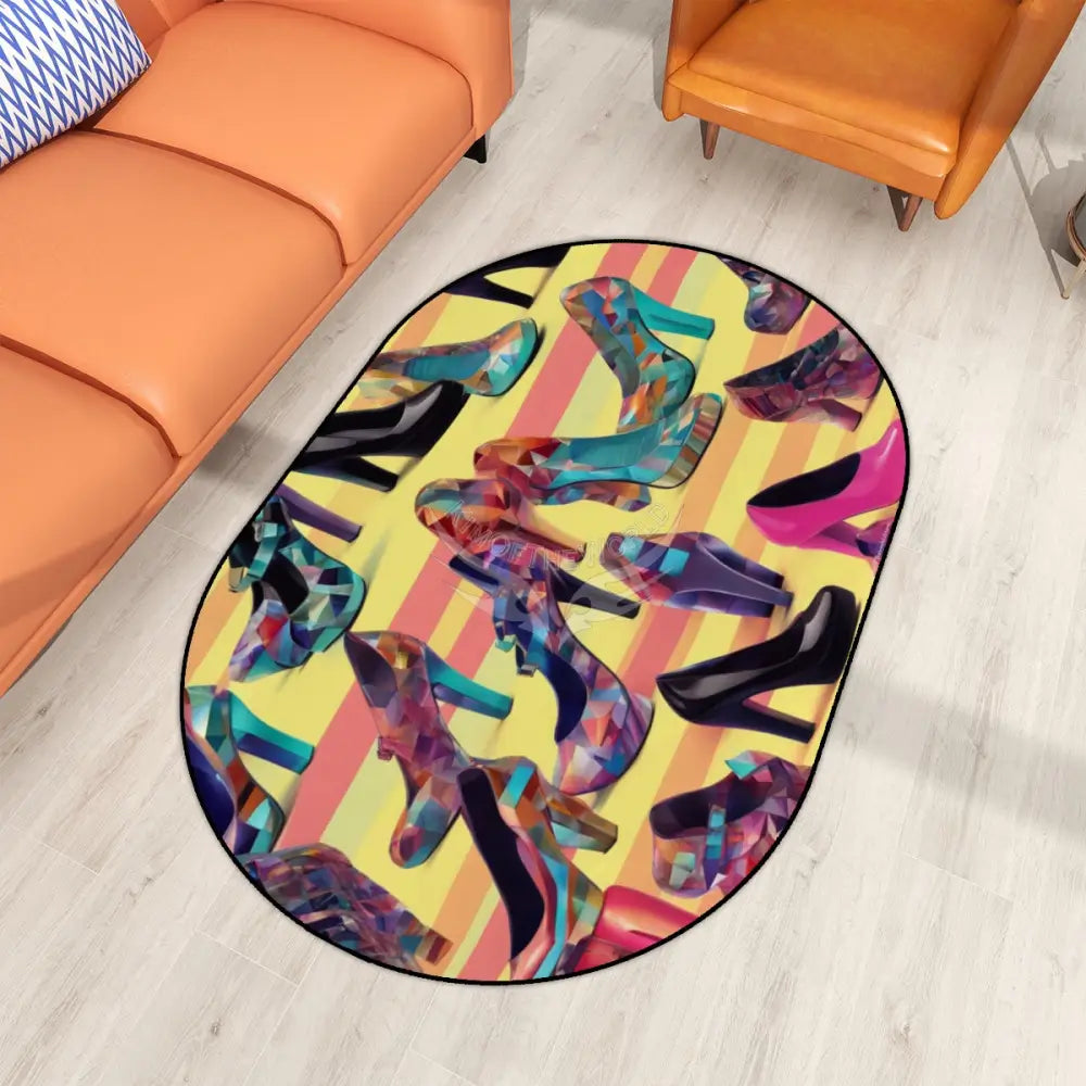 Multiple Sizes Oval Area Rug - High Heels Stiletto Shoes Print Rugs & Mats