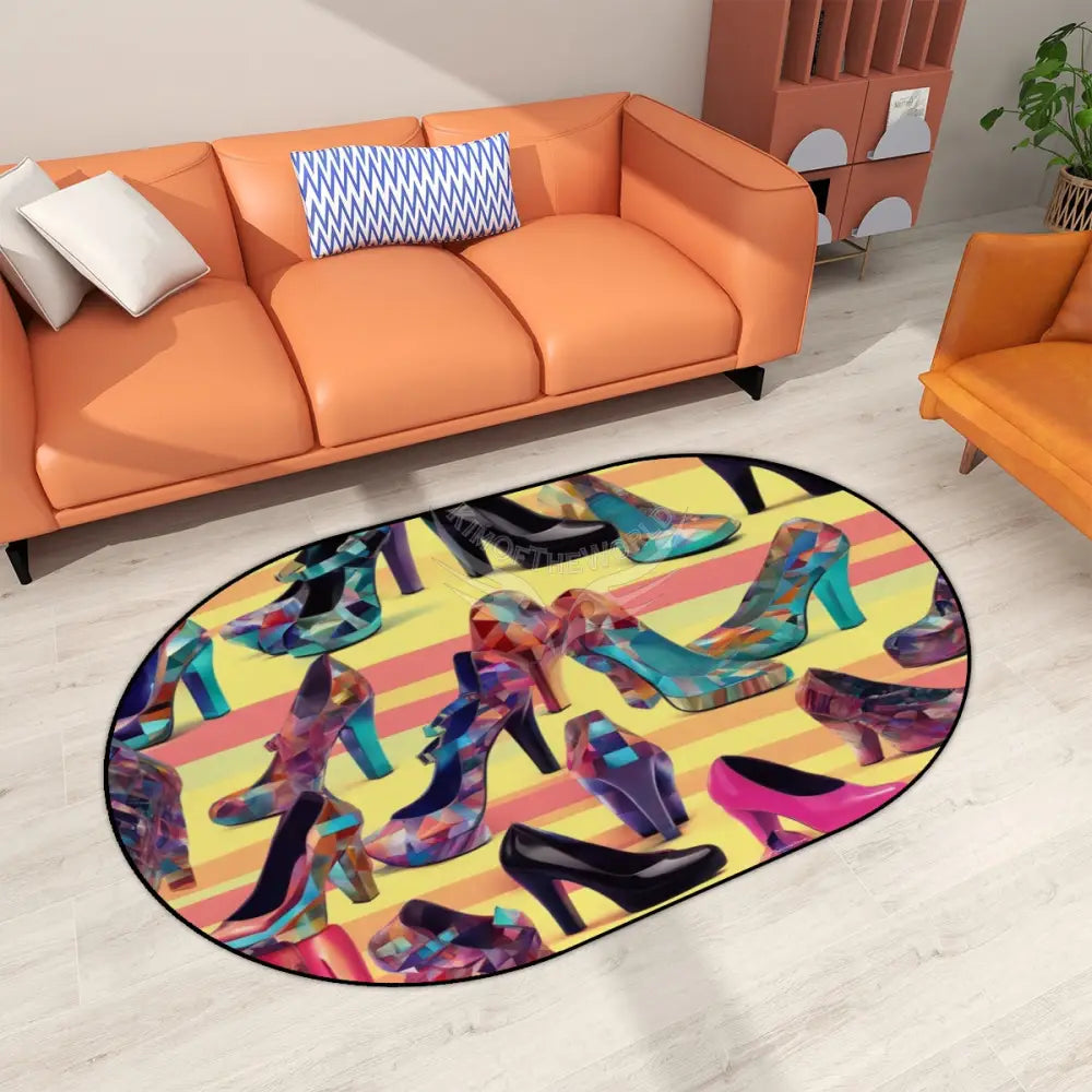 Multiple Sizes Oval Area Rug - High Heels Stiletto Shoes Print Rugs & Mats