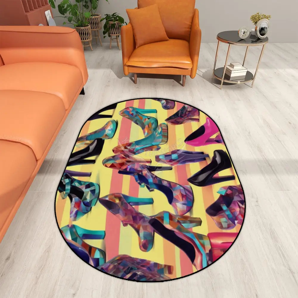 Multiple Sizes Oval Area Rug - High Heels Stiletto Shoes Print Rugs & Mats