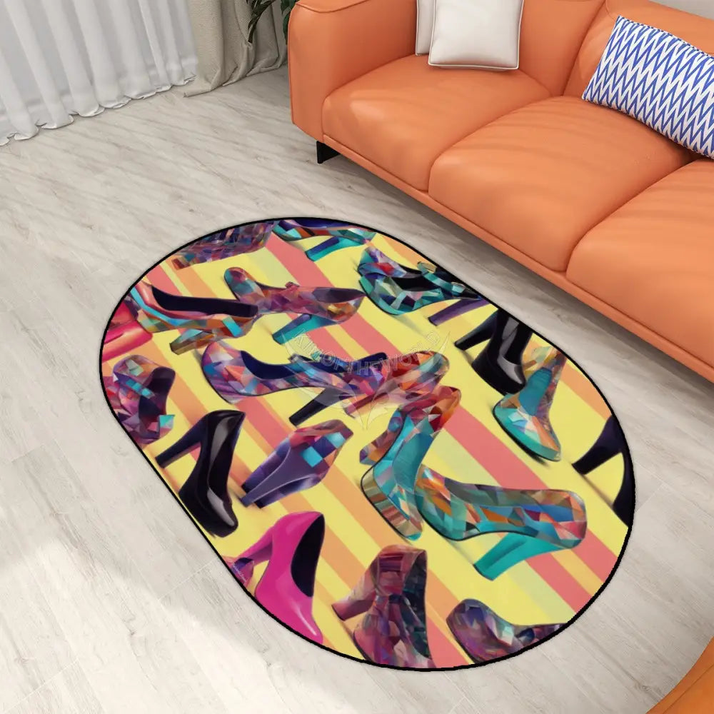 Multiple Sizes Oval Area Rug - High Heels Stiletto Shoes Print Rugs & Mats