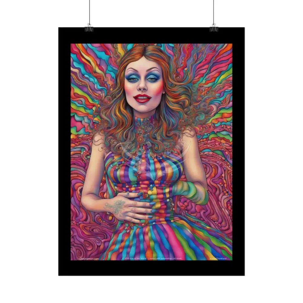 Multiverse Prints Colorful Floral Ribbon Curls with Ladies - Weird & Unusual Sexy Art Print Poster