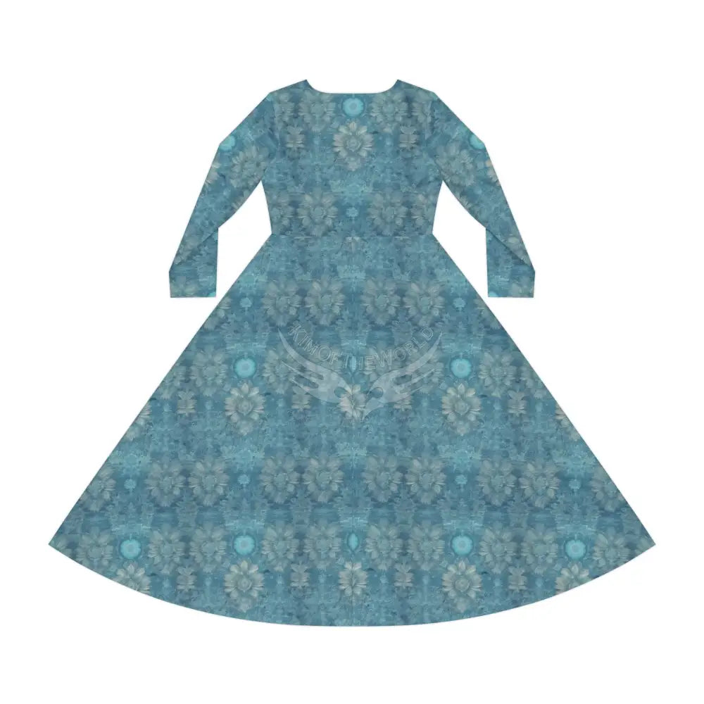 Muted Teal Floral Wallpaper Print Dress – Women’s Long Sleeve AOP L All Over Prints