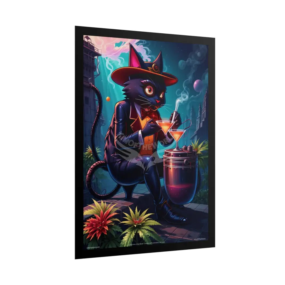 Naughty Black Cat & Cat Man Martini Smoking Comic Art Set Poster