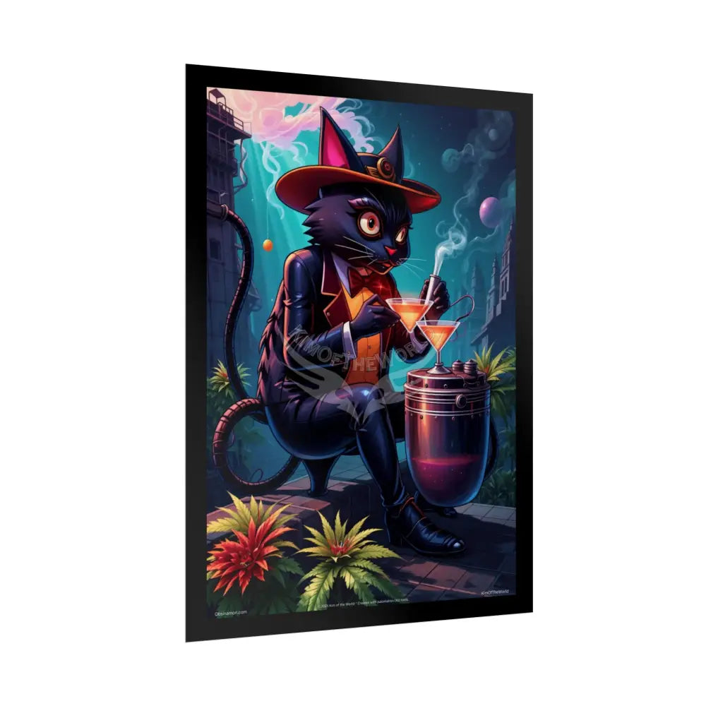 Naughty Black Cat & Cat Man Martini Smoking Comic Art Set Poster