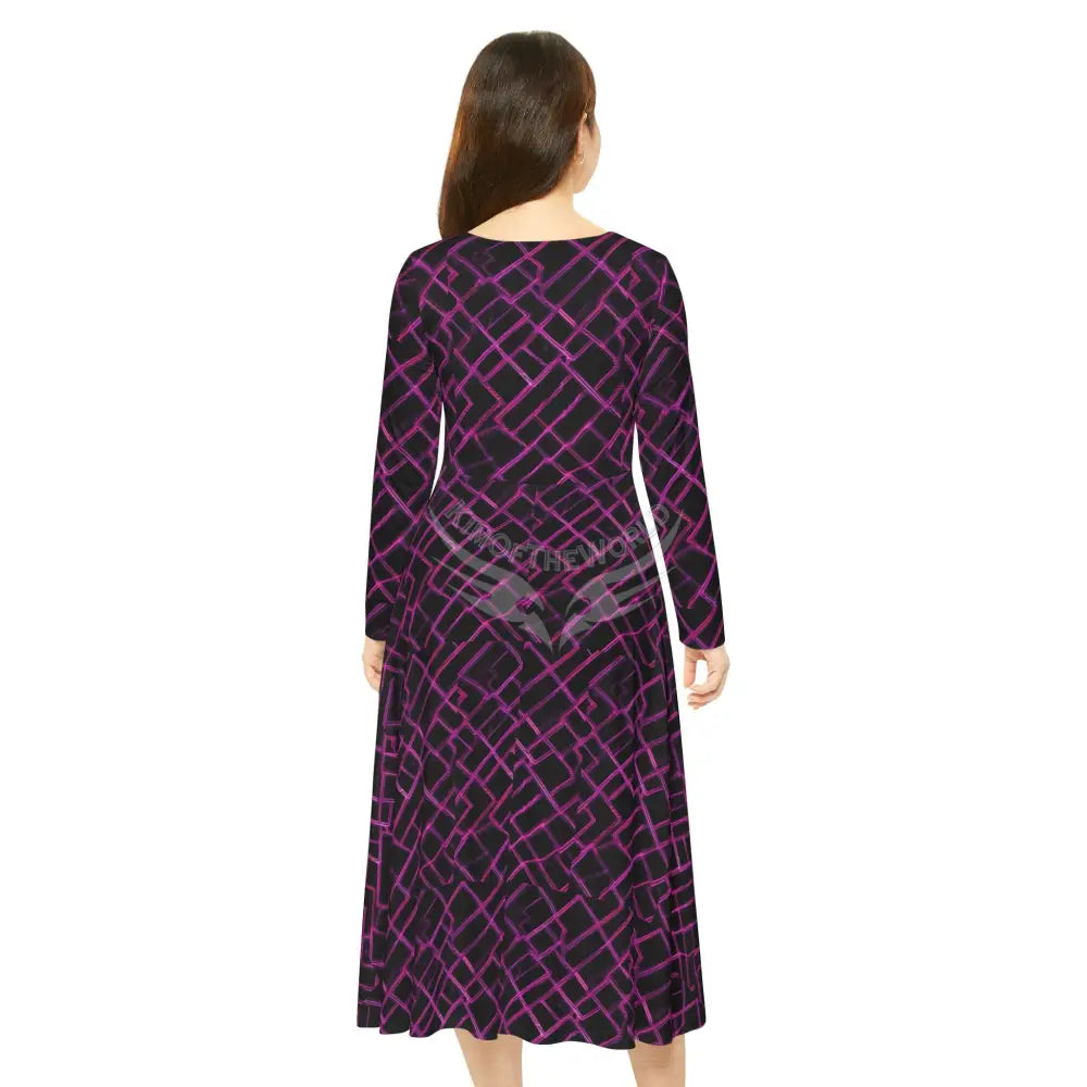 Neon Fuchsia & Black Print Dress – Women’s Long Sleeve AOP L All Over Prints