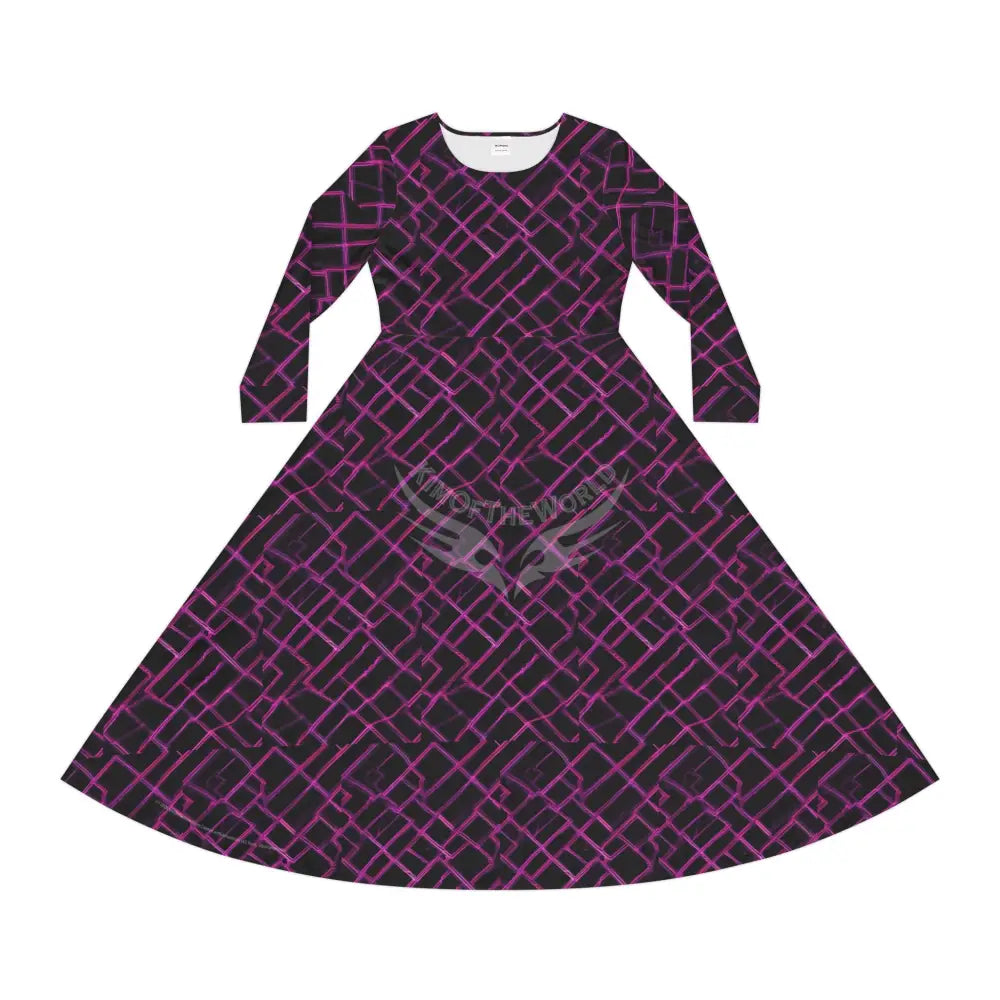 Neon Fuchsia & Black Print Dress – Women’s Long Sleeve AOP L All Over Prints