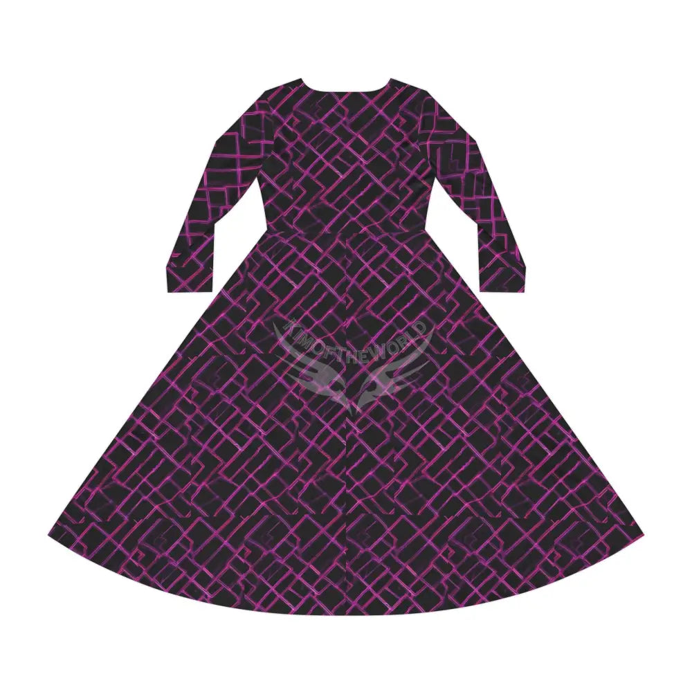 Neon Fuchsia & Black Print Dress – Women’s Long Sleeve AOP L All Over Prints