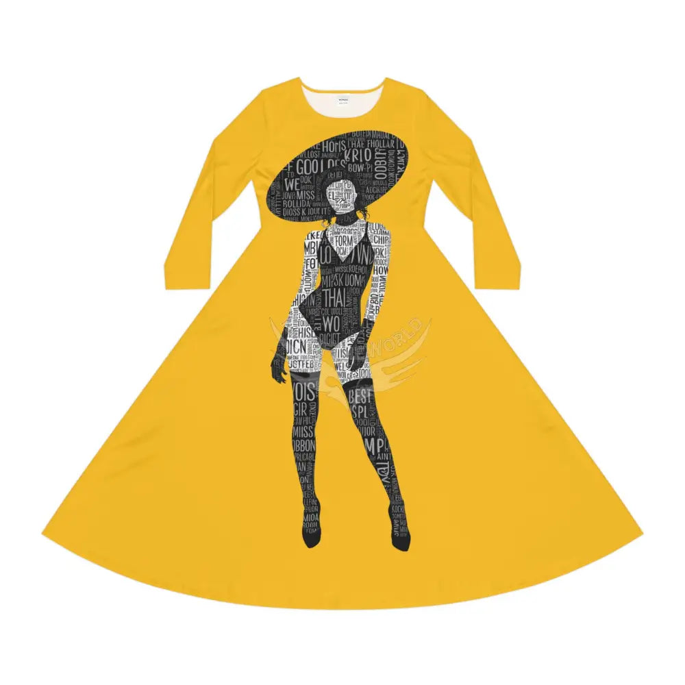 ’No Labels’ Cute Character Lady Random Letters Print Long Sleeve Dress All Over Prints