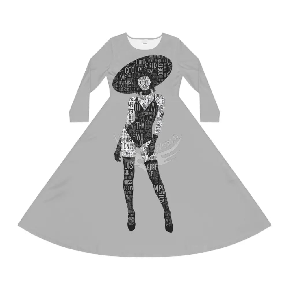 ’No Labels’ Cute Character Lady Random Letters Print Long Sleeve Dress All Over Prints