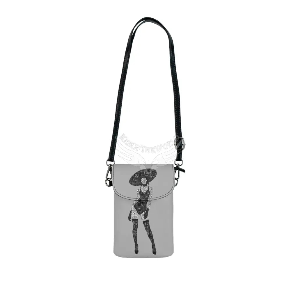 ’No Labels’ Printed Lady Grey Cell Phone Purse Wallet — Small Crossbody Phone Purse 7.5’’ × 4.9’’ × 1’’ Bags