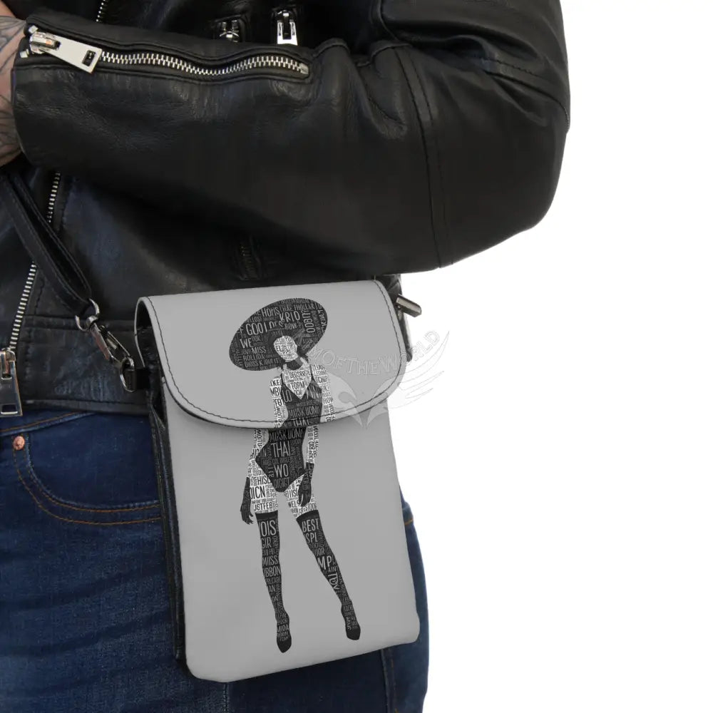 ’No Labels’ Printed Lady Grey Cell Phone Purse Wallet — Small Crossbody Phone Purse 7.5’’ × 4.9’’ × 1’’ Bags