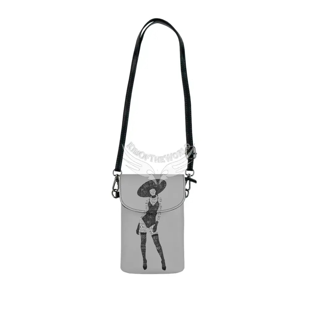 ’No Labels’ Printed Lady Grey Cell Phone Purse Wallet — Small Crossbody Phone Purse 7.5’’ × 4.9’’ × 1’’ Bags