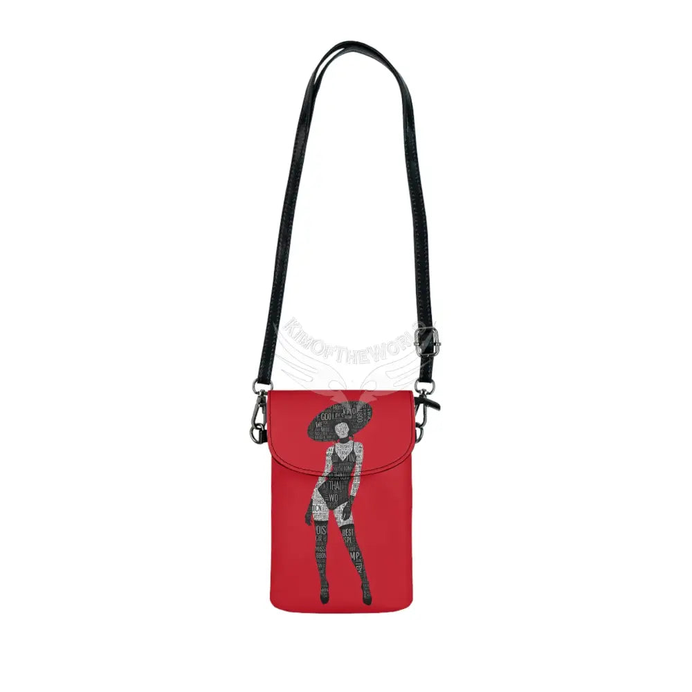 ’No Labels’ Printed Lady Red Cell Phone Purse Wallet — Small Crossbody Phone Purse 7.5’’ × 4.9’’ × 1’’ Bags