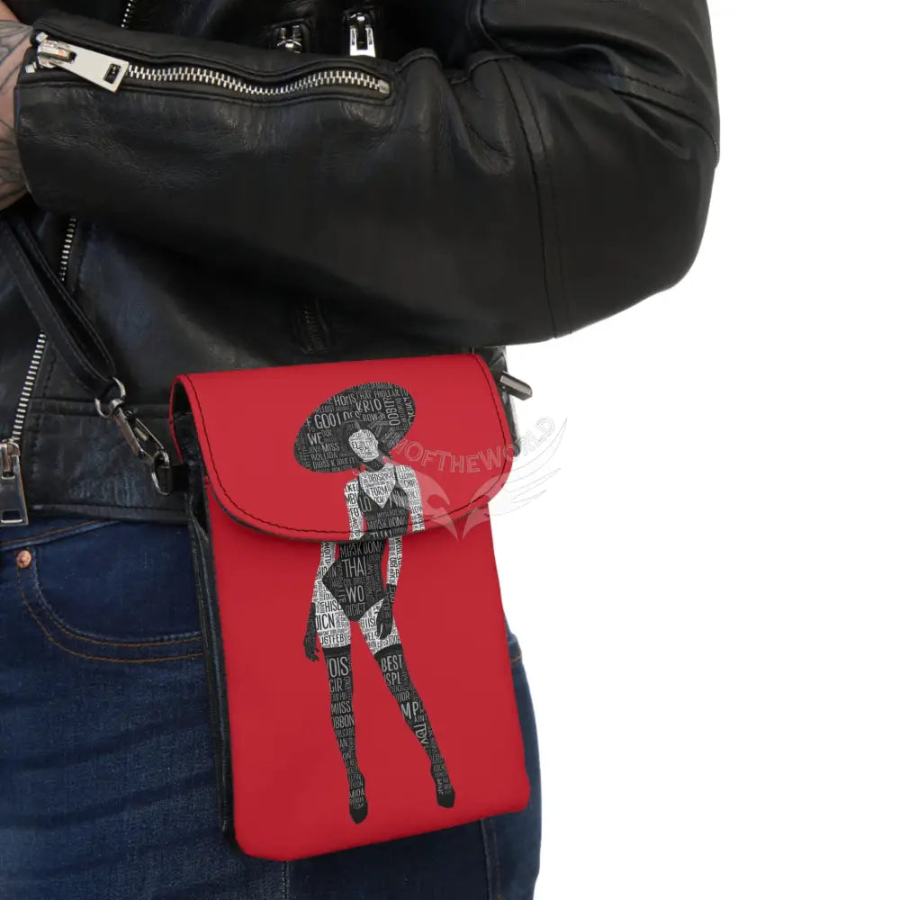 ’No Labels’ Printed Lady Red Cell Phone Purse Wallet — Small Crossbody Phone Purse 7.5’’ × 4.9’’ × 1’’ Bags