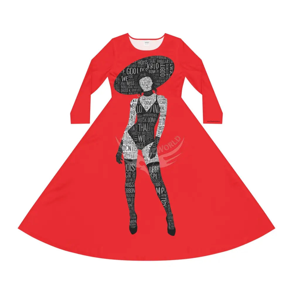 ’No Labels’ Text Character Lady Random Letters Print Long Sleeve Dress All Over Prints