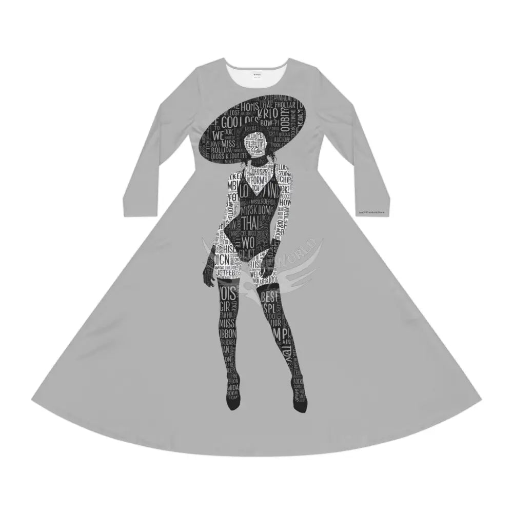 ’No Labels’ Text Character Lady Random Letters Print Long Sleeve Dress S All Over Prints