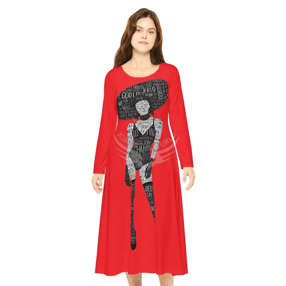 ’No Labels’ Text Character Lady Random Letters Print Long Sleeve Dress S All Over Prints
